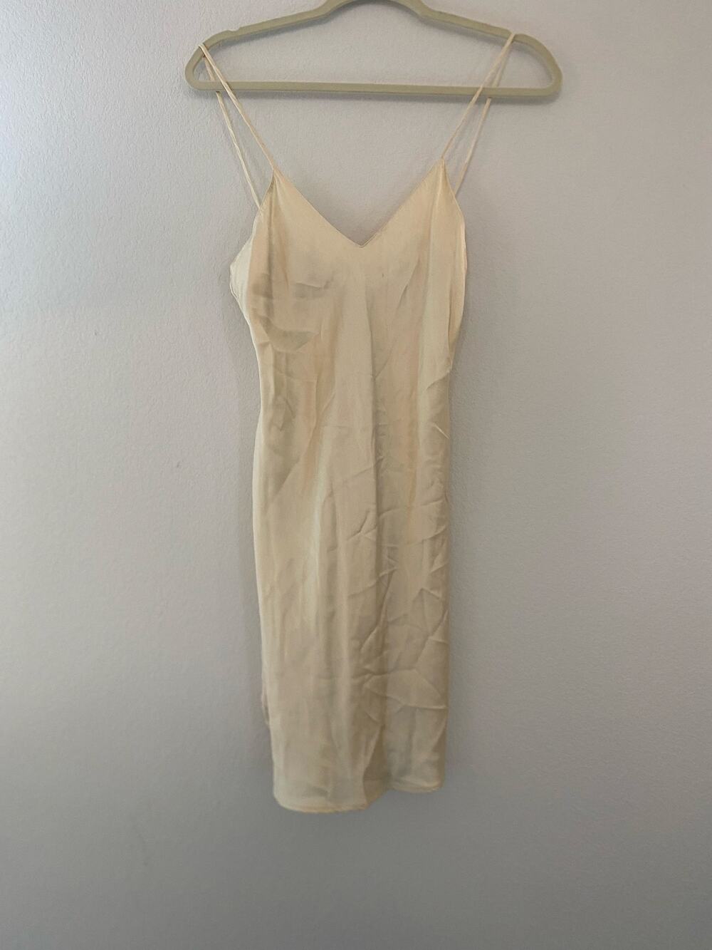 Vintage Tresha 100% Silk Ivory Slip Dress Size M Minimalist Y2K